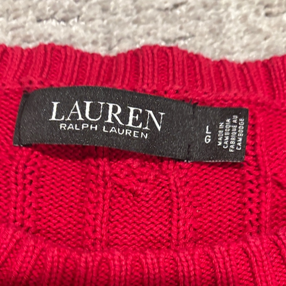 Lauren Ralph Lauren Red Cable Knit Sweater size L - Picture 4 of 12